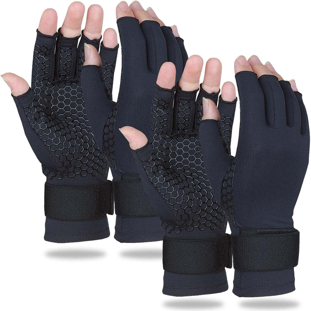 Copper Infused Arthritis Gloves for Men Women, Fingerless Compression Wrist Support

