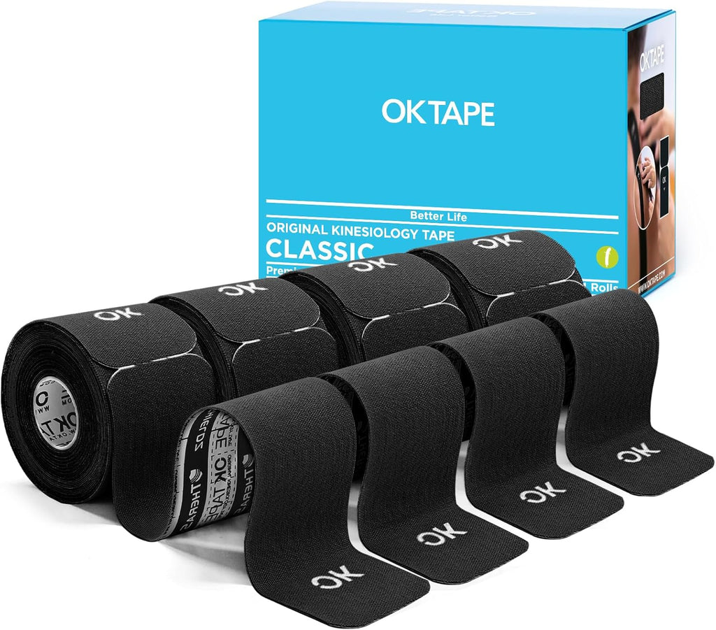 OK TAPE Kinesiology Tape Precut Cotton Elastic Athletic Tape Latex Free, 4 Rolls

