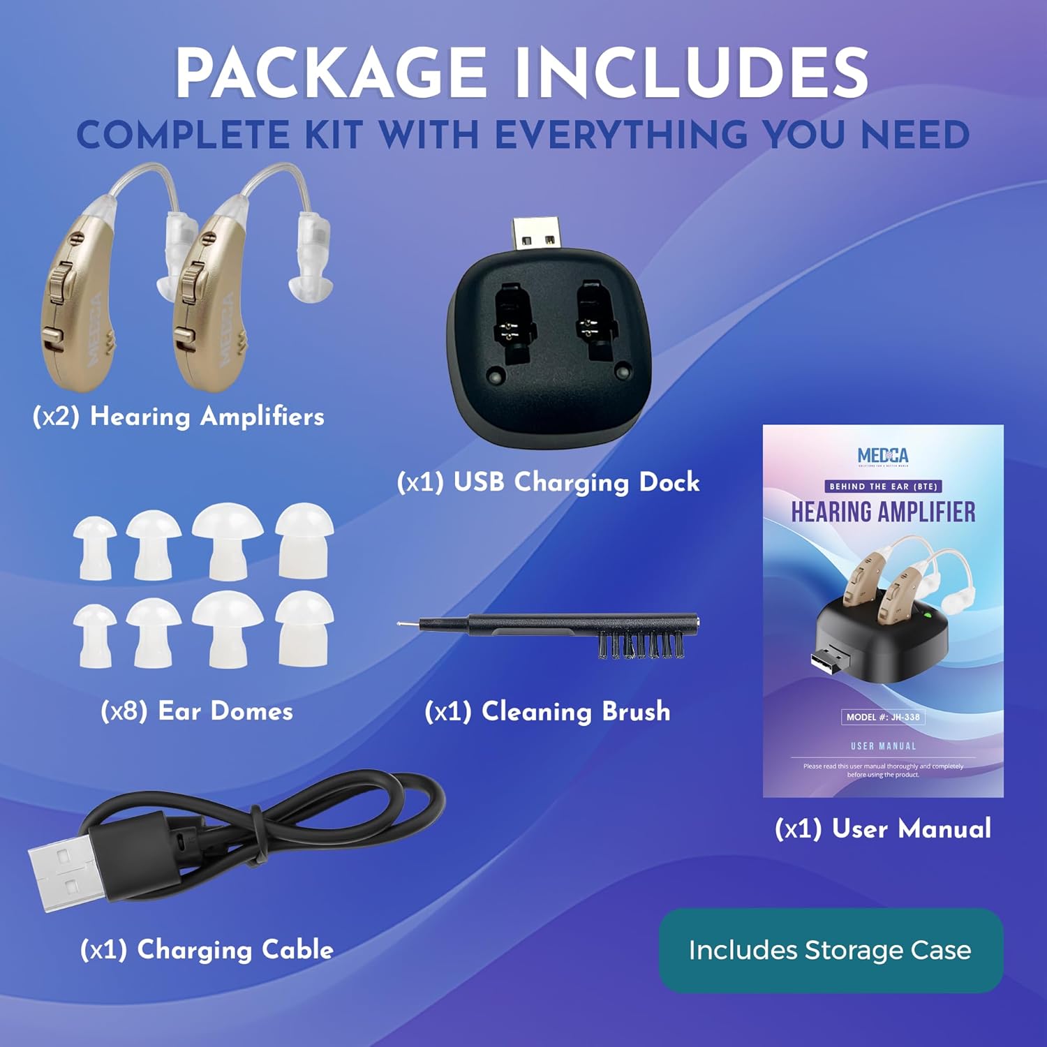 NewEar Rechargeable BTE Digital Hearing Amplifier with USB Dock, Behind-the-Ear

