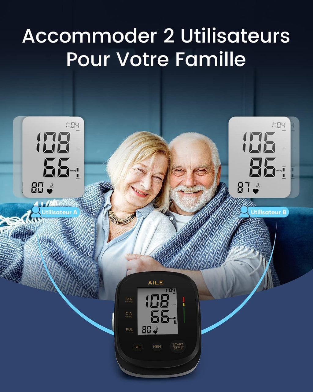 AILE Upper Arm Blood Pressure Monitor with Large Cuff, Automatic BP Machine

