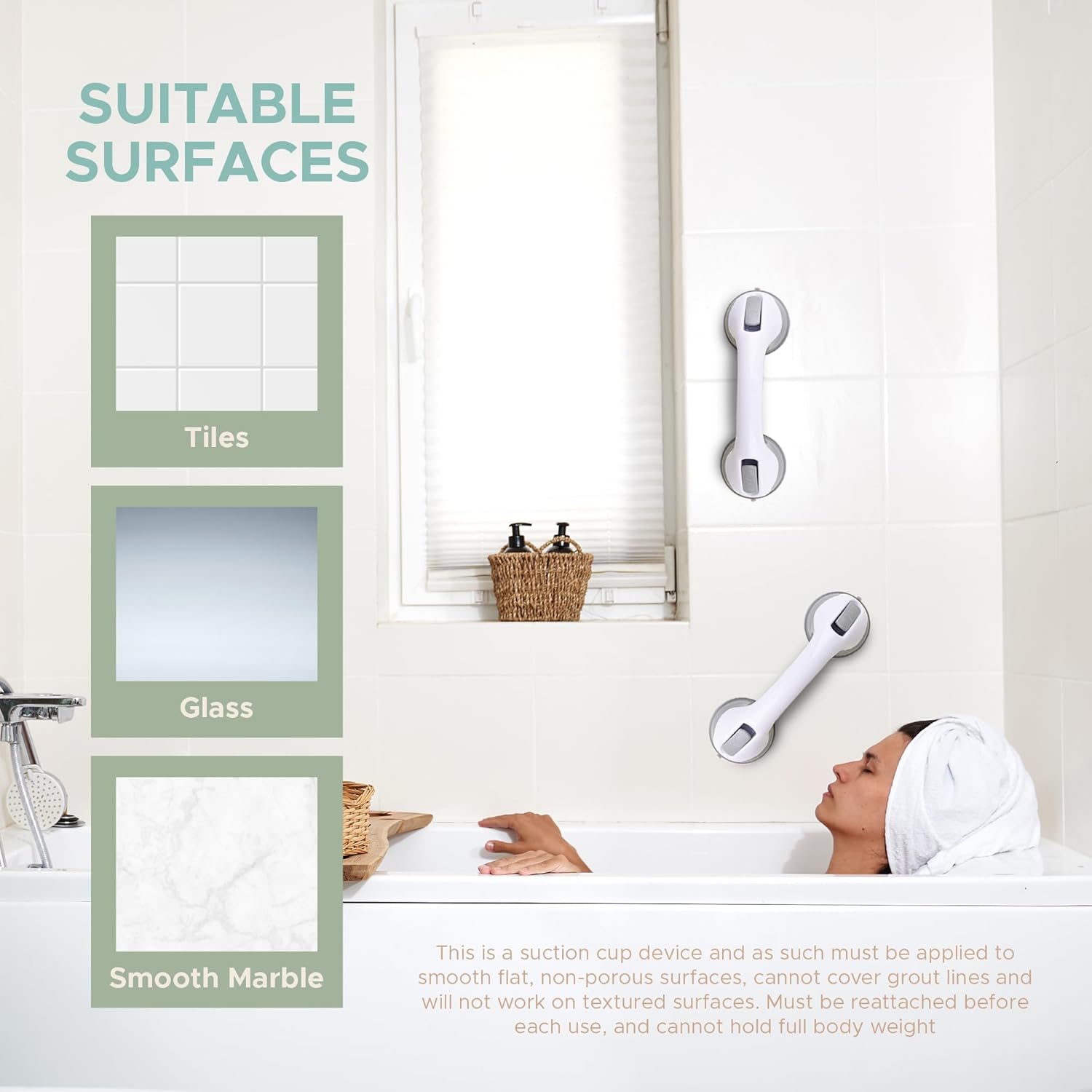 Grab Bars for Bathtubs and Showers Suction Handle Heavy Duty Removable

