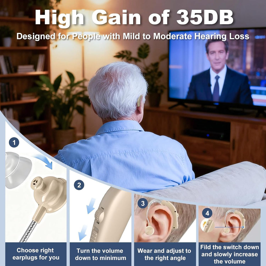 Rechargeable Hearing Aids for Seniors with Charging Case, Noise Reduction, Volume Control

