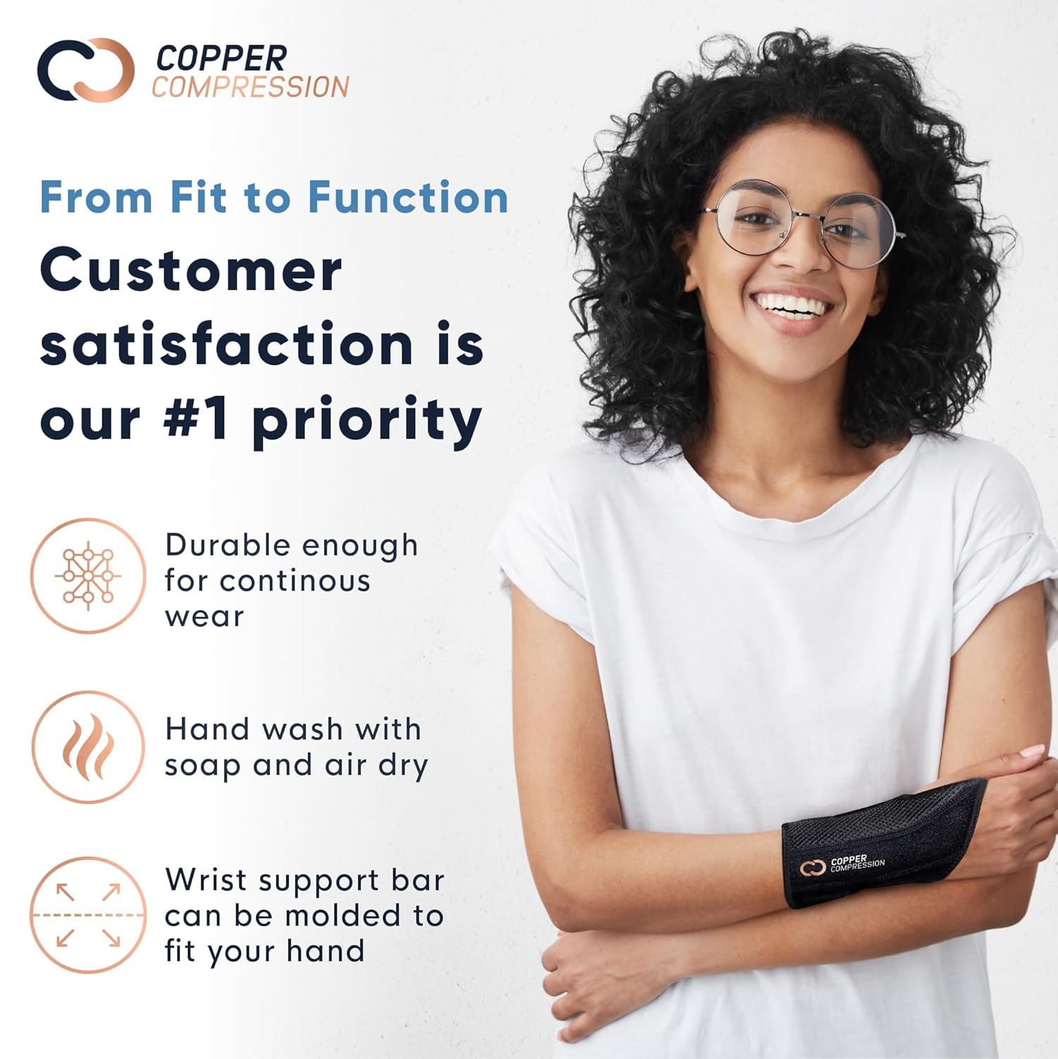 Copper Compression Copper Infused Adjustable Wrist Brace Orthopedic Support Splint

