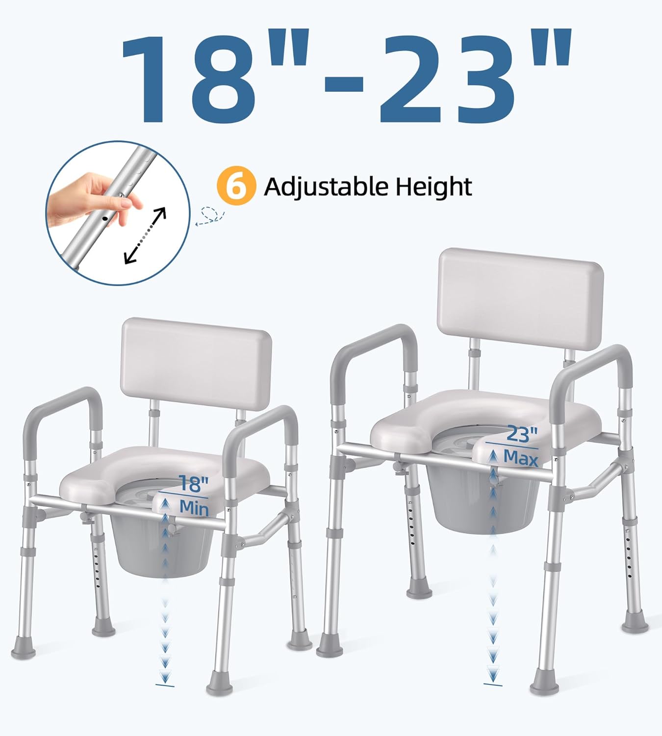 HOMLAND Bedside Commode with Padded Seat Aluminum Portable Toilet, 350 lb Capacity

