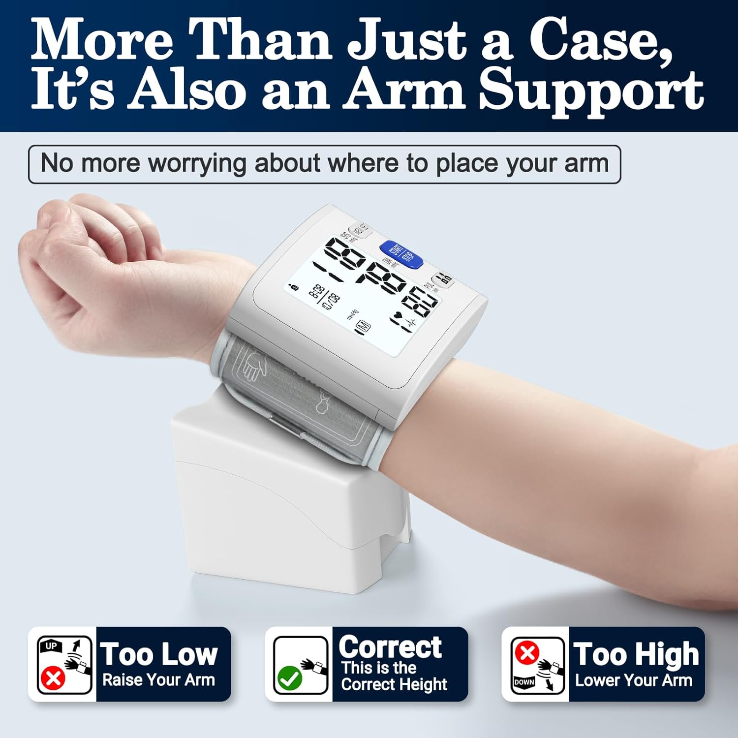 Wrist Blood Pressure Monitor LCD Display, Adjustable Cuff, Heart Rate Meter

