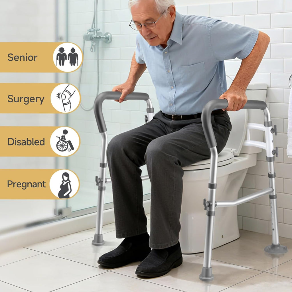 Adjustable Toilet Safety Rails, Foldable Grab Bar Handles, Aluminum Frame

