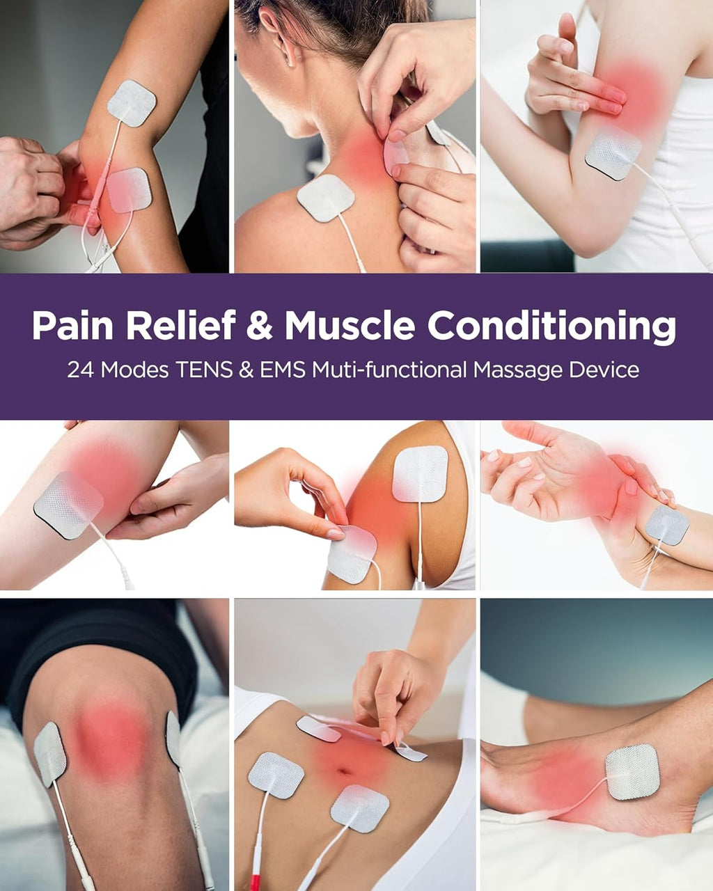 TENKER TENS Unit Muscle Stimulator, 24 Modes Rechargeable Dual Output

