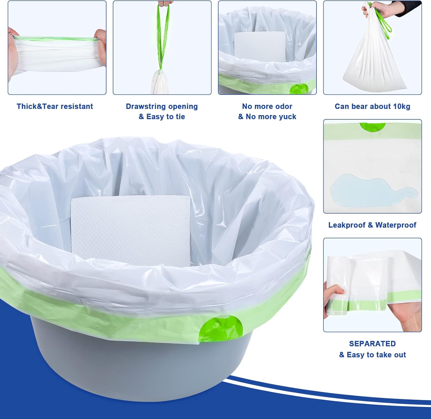 Kovevo Commode Liners with Absorbent Pads, Portable Toilet Liners for Bucket

