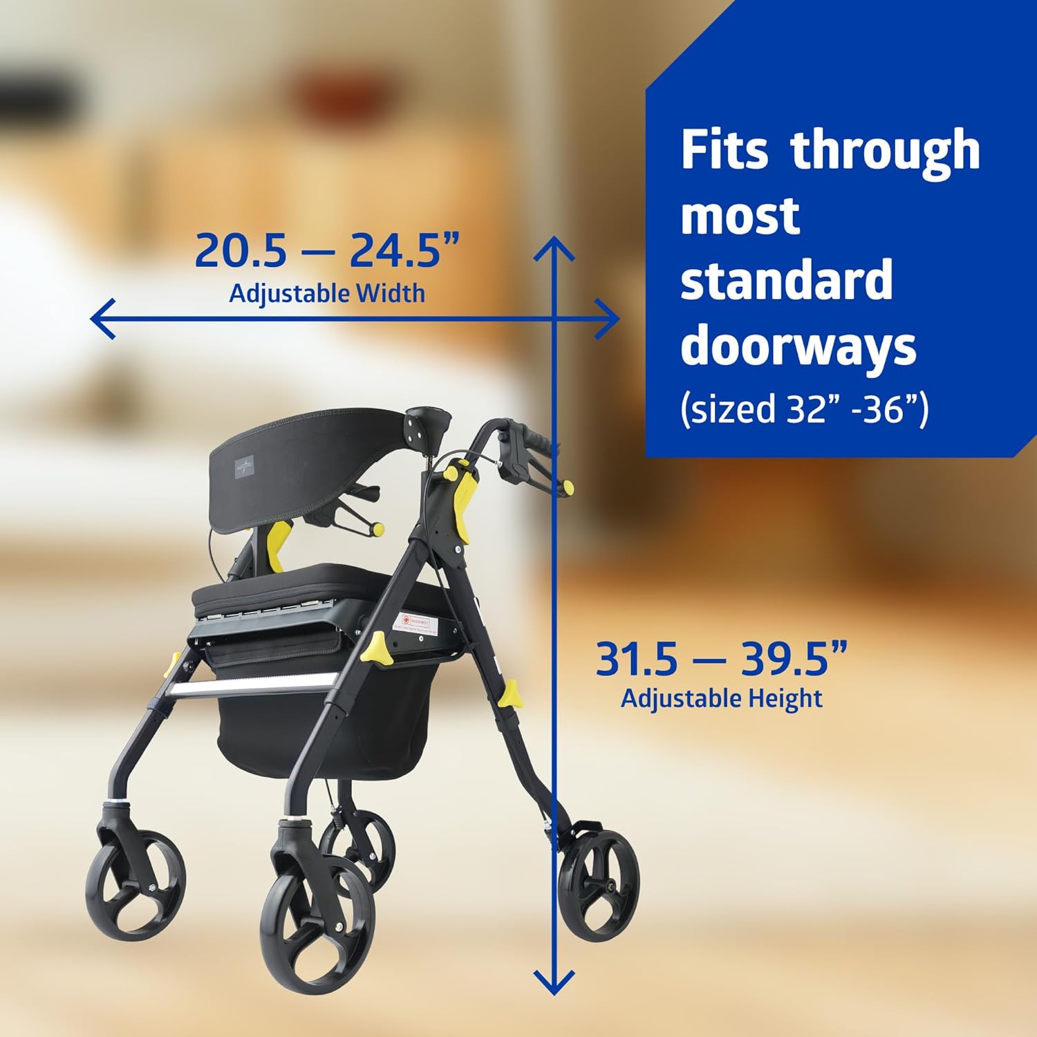 Medline Empower Folding Mobility Rollator Walker with Memory Foam Seat, Cupholder

