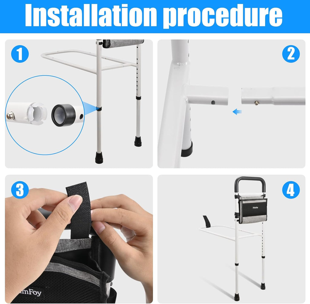 Height-Adjustable Bed Rails for Seniors with Safety Grip and Support Feet

