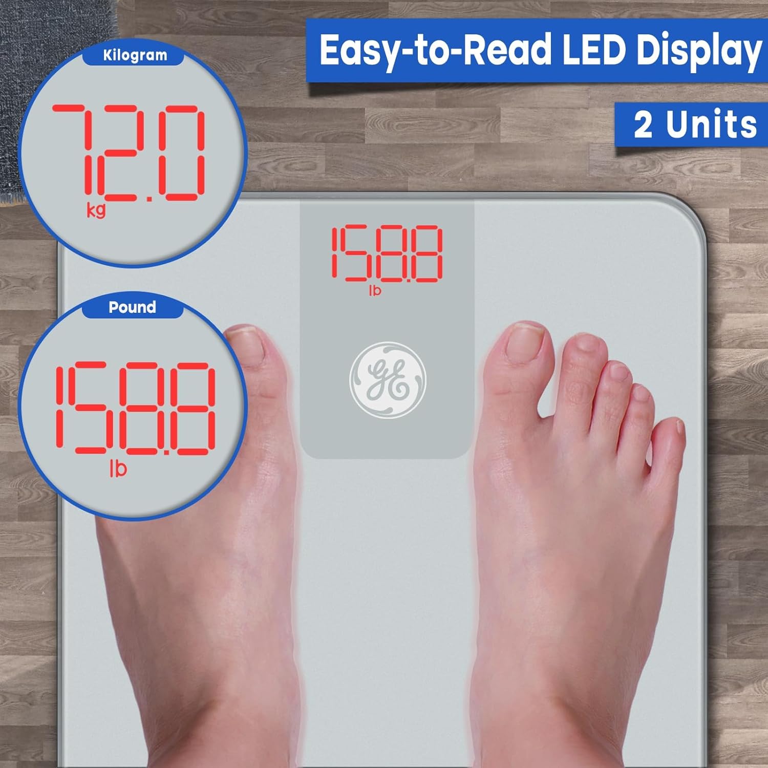 GE Digital Bathroom Scale with Bluetooth App, Weight and BMI, 400 lb Capacity

