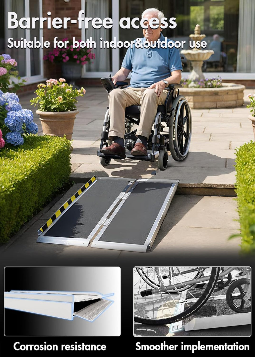Portable Folding Aluminum Wheelchair Ramp, Non-Slip Threshold Ramp for Steps

