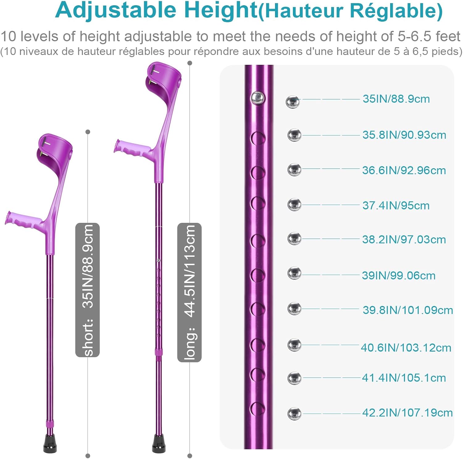 Forearm Crutches Pair Folding Forearm Crutches Anti-Drop Cuff Non-Slip Grip

