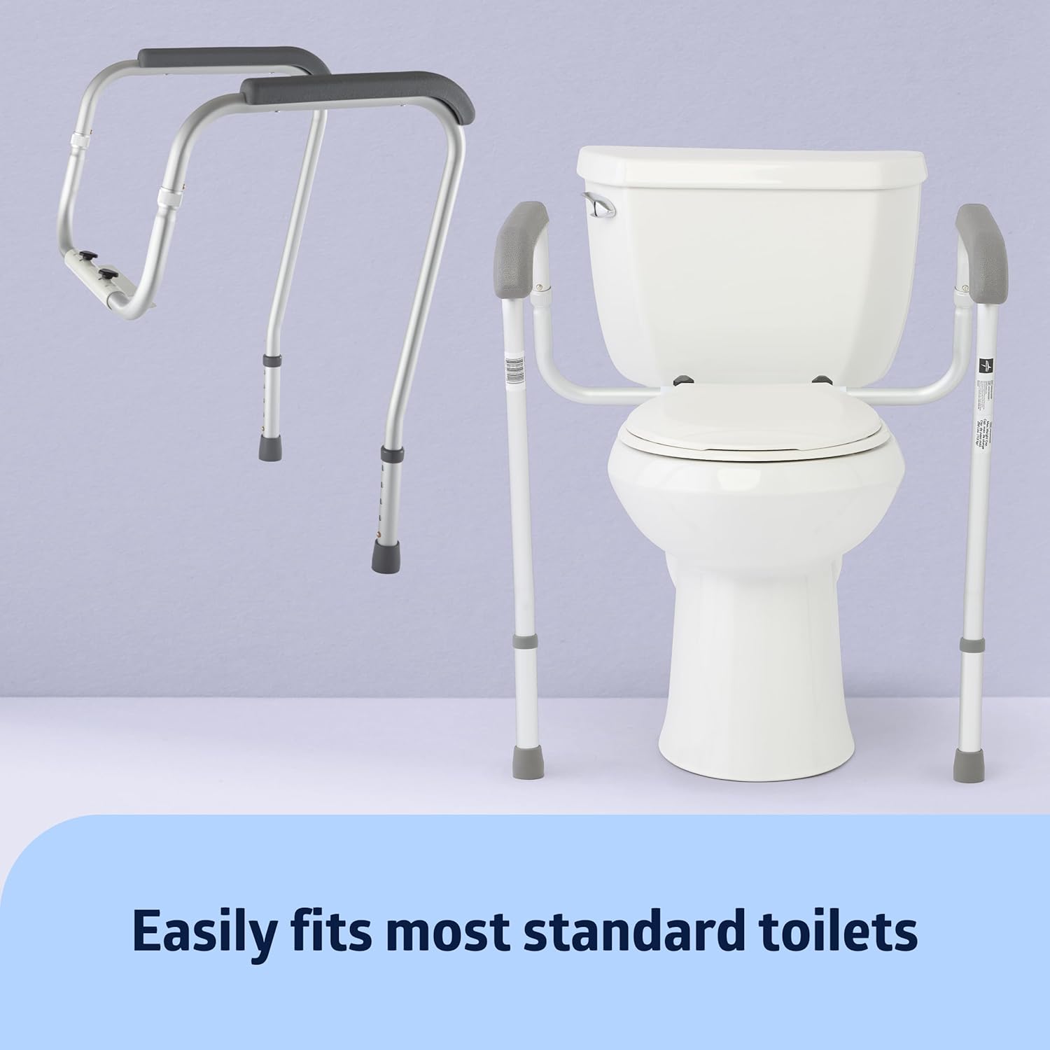Foldable Toilet Safety Rail with Adjustable Height, Aluminum Frame, Easy Install

