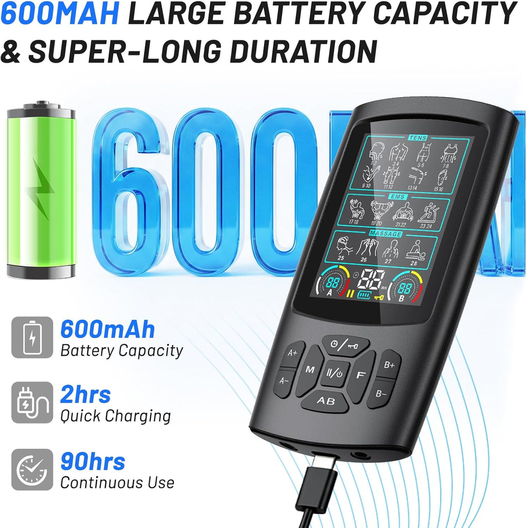 Rechargeable Dual Channel TENS Unit Muscle Stimulator for Pain Relief, 28 Modes

