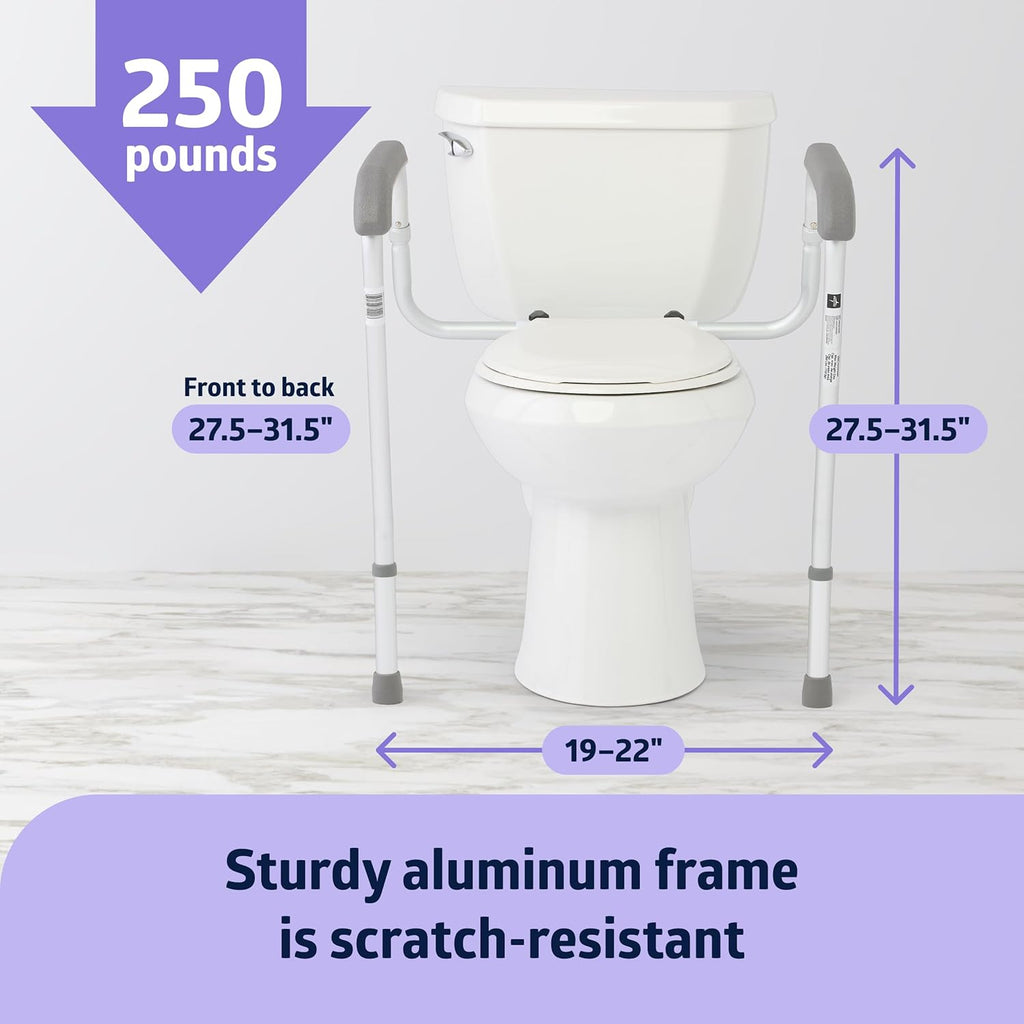 Medline Toilet Support Rail with Armrests, Height Adjustable Frame, 250 lb Capacity

