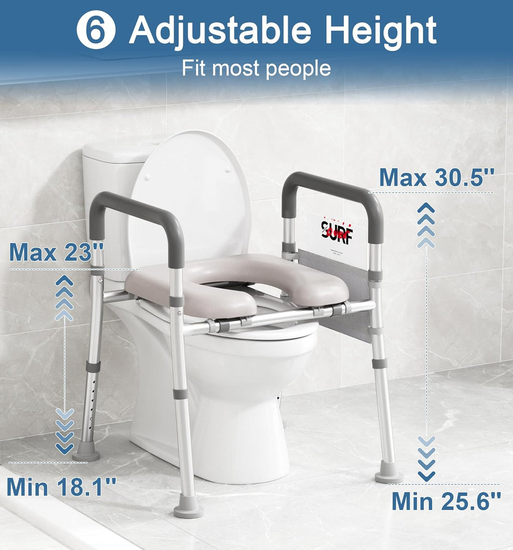 Soundfuse Raised Toilet Seat with Handles, Adjustable Height & Width, Padded

