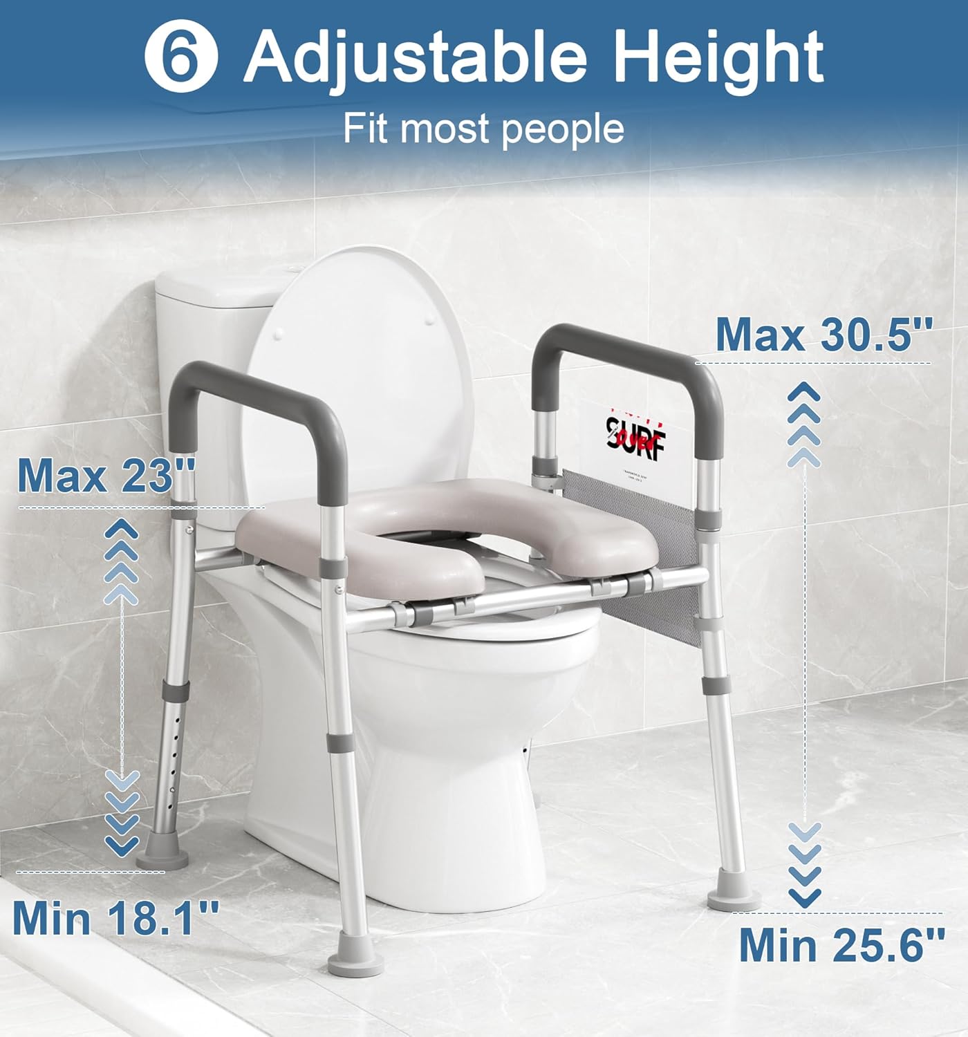 Soundfuse Raised Toilet Seat with Handles, Adjustable Height & Width, Padded

