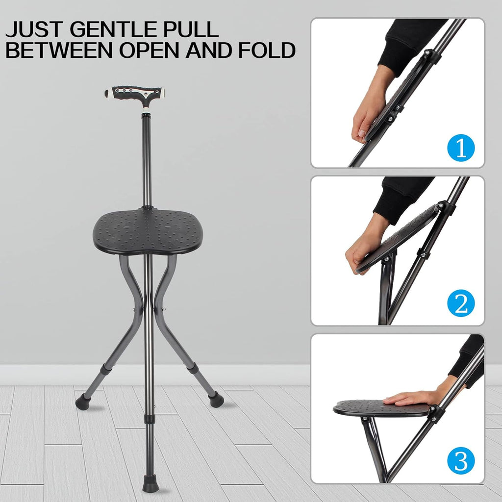 Yayayo Folding Cane with Seat 440 lb Capacity Height Adjustable Walking Stick

