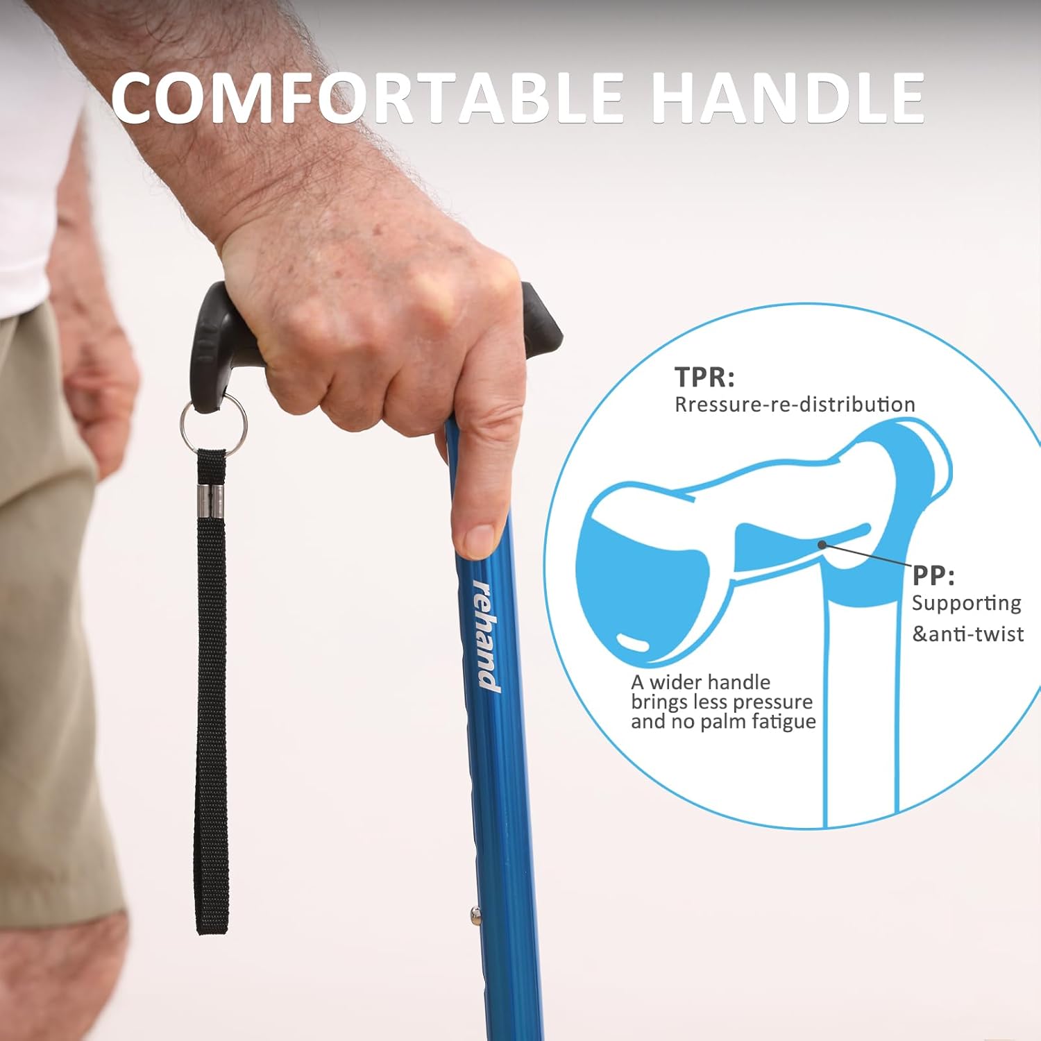 REHAND Pivot Quad Walking Cane for Adults, Foldable Adjustable Self-Standing

