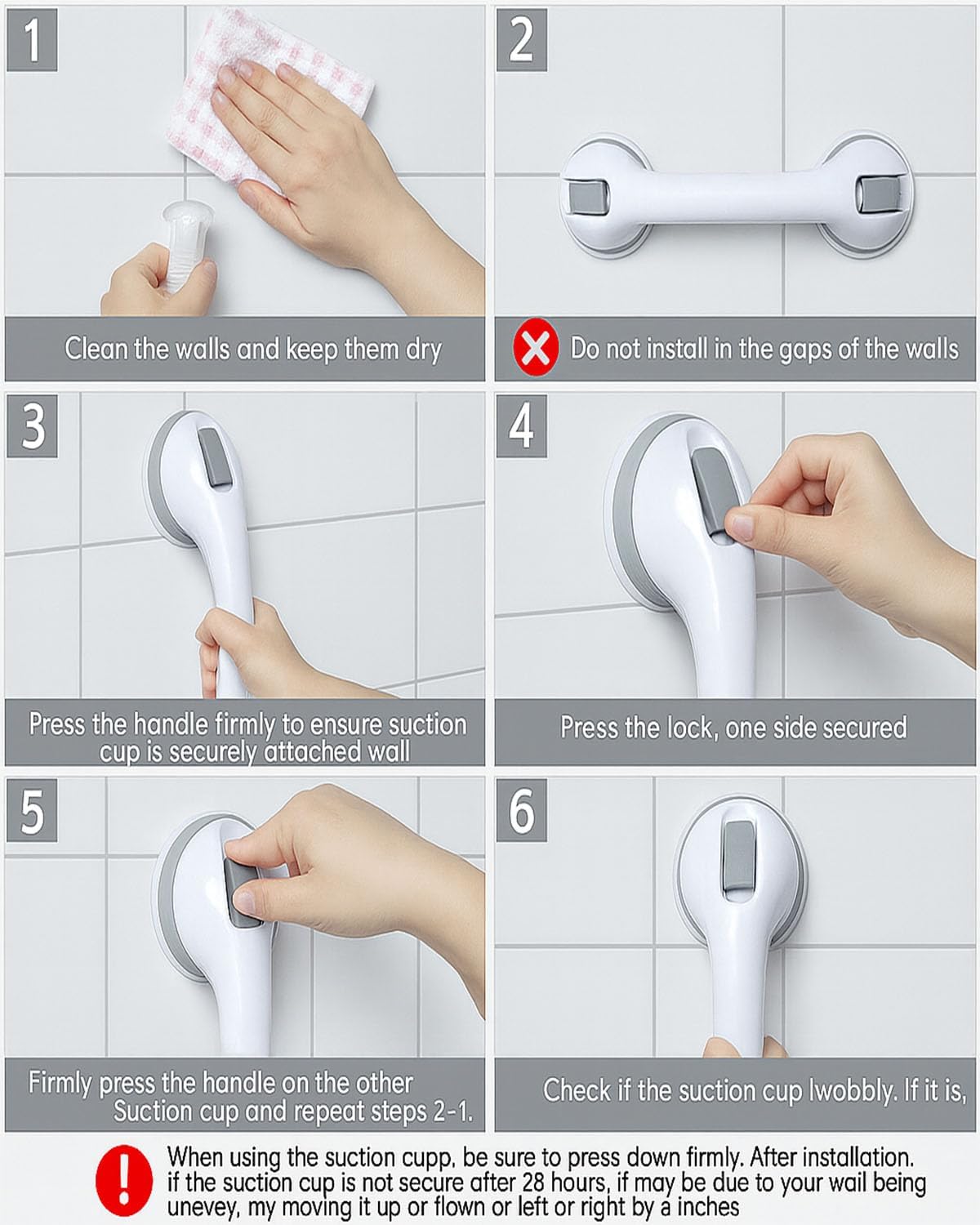 CIVJET Suction Grab Bar for Bathtub and Shower, Non-Drill Handle, 500 lb Hold

