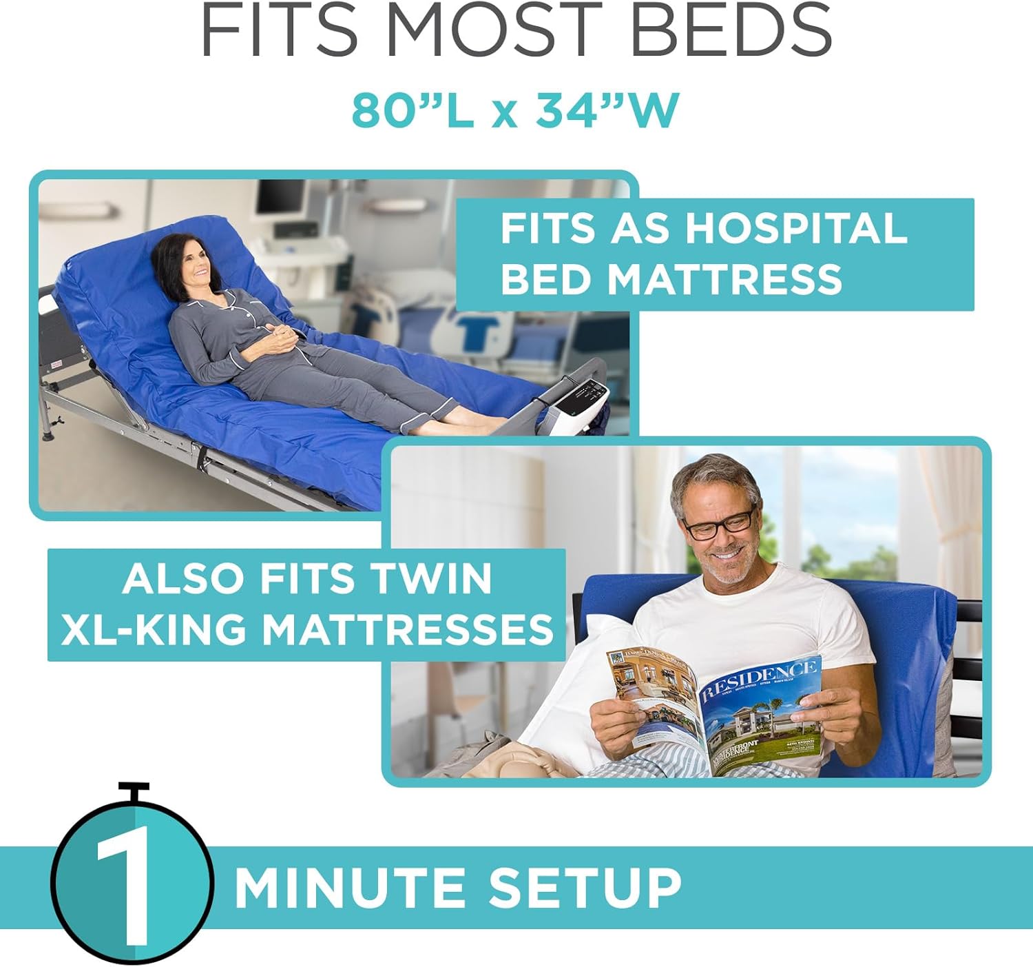 Vive Alternating Pressure Mattress Air Replacement Pump for Hospital Bed Topper

