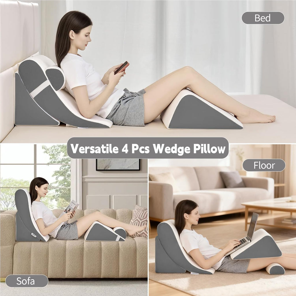 Orthopedic Bed Wedge Pillow Set, Adjustable Support for Back, GERD, Recovery


