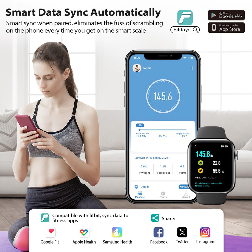 ABLEGRID Smart Bathroom Scale Digital Body Fat, BMI, LED Trend Display, App-Free

