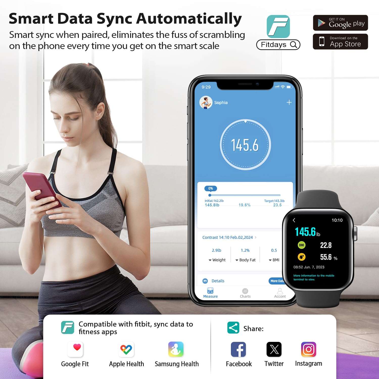 ABLEGRID Smart Bathroom Scale Digital Body Fat, BMI, LED Trend Display, App-Free

