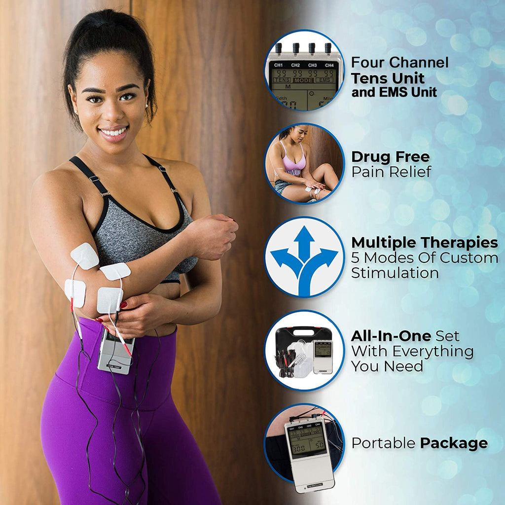 Roscoe Medical 4-Channel TENS and EMS Muscle Stimulator Unit for Pain Relief

