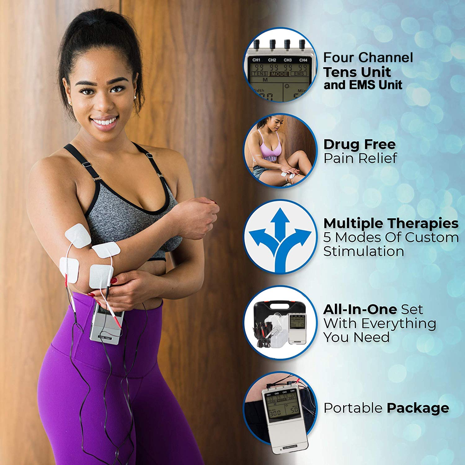 Roscoe Medical 4-Channel TENS and EMS Muscle Stimulator Unit for Pain Relief

