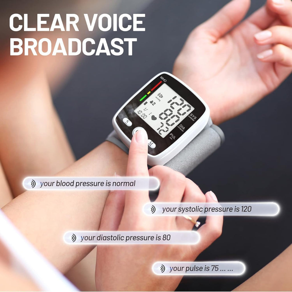 Digital Wrist Blood Pressure Monitor, Automatic BP Cuff, USB Rechargeable, 180 Memory

