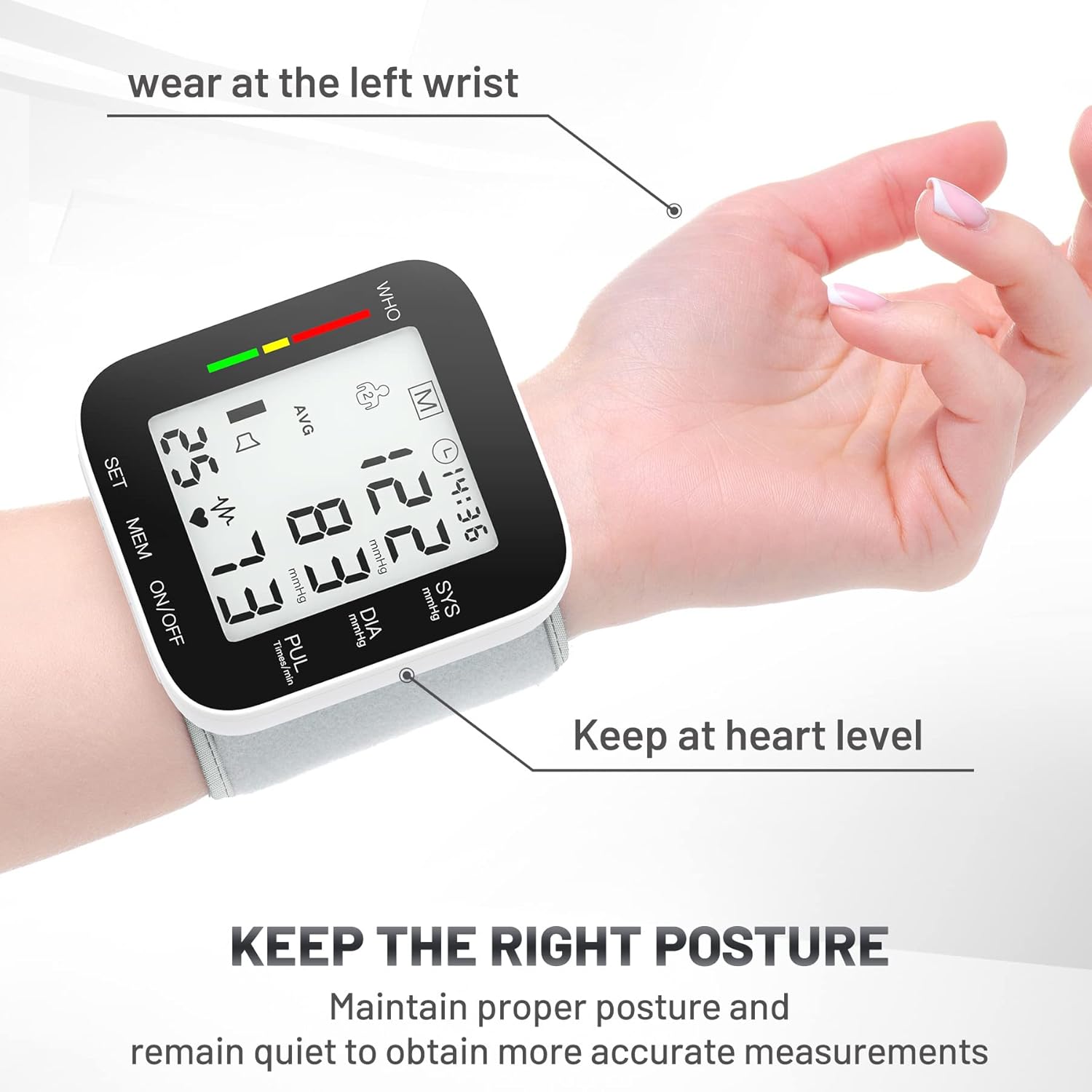Automatic Wrist Blood Pressure Monitor, Large LCD Display, Voice and 99 Memory

