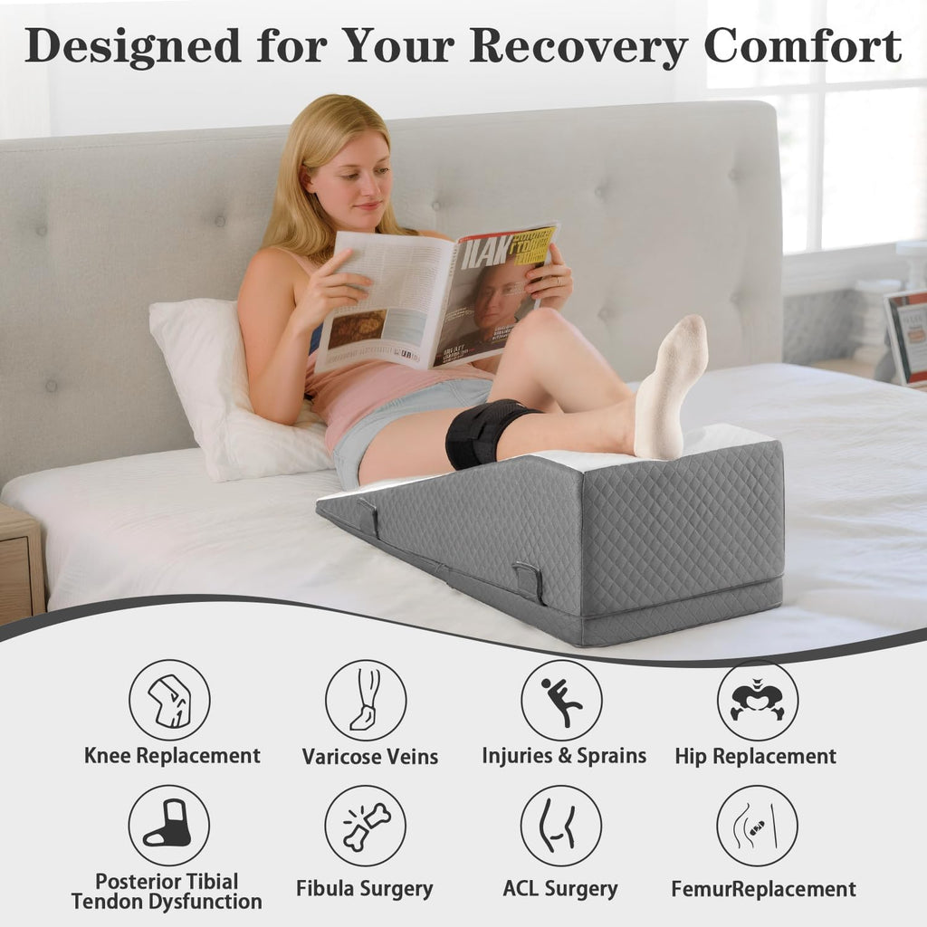 Hapiclody Leg Elevation Wedge Pillow for After Surgery, Knee Replacement Recovery Support

