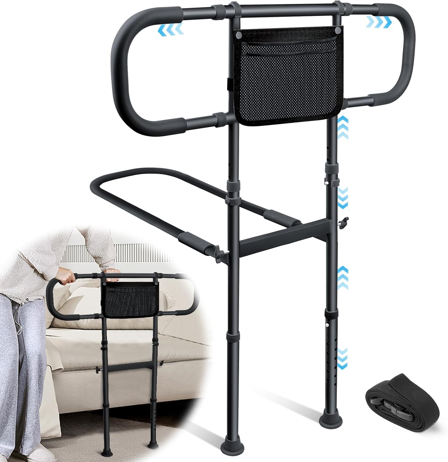 AMOVO Bed Assist Rail Safety Guard Rail for Elderly Bedside Grab Bar with Storage

