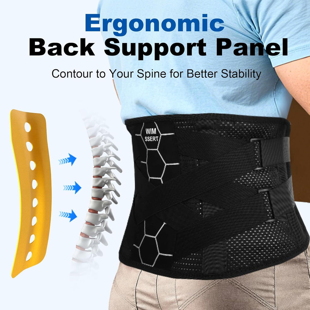 Wimssert Heavy Duty Back Brace Lumbar Support Belt with Metal Spine Panel

