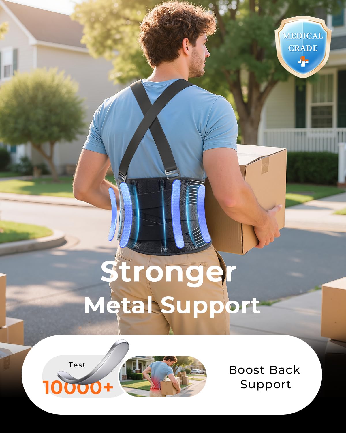 Ultra Breathable Back Brace for Lower Back Support Belt with Removable Suspenders

