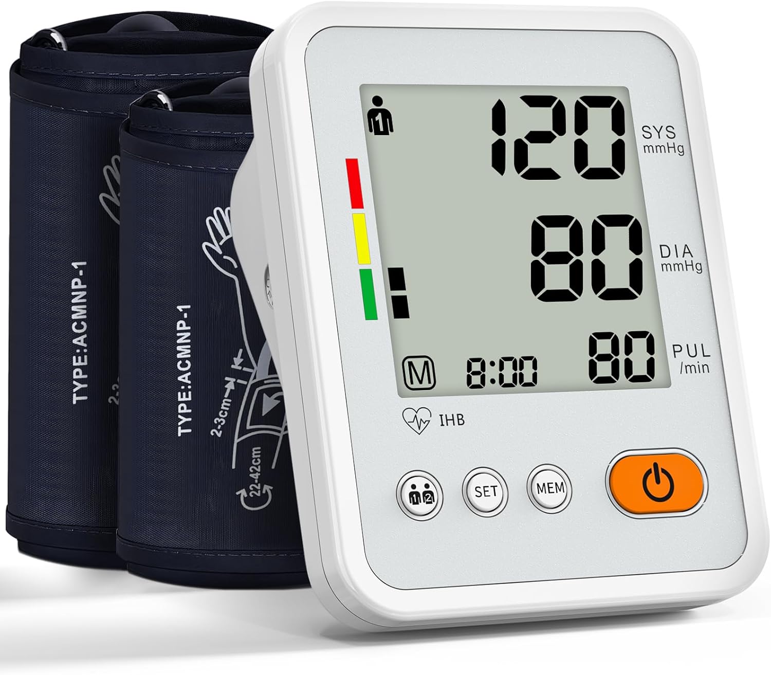 Blood Pressure Monitor for Home Use with Two Upper Arm Cuffs and Memory

