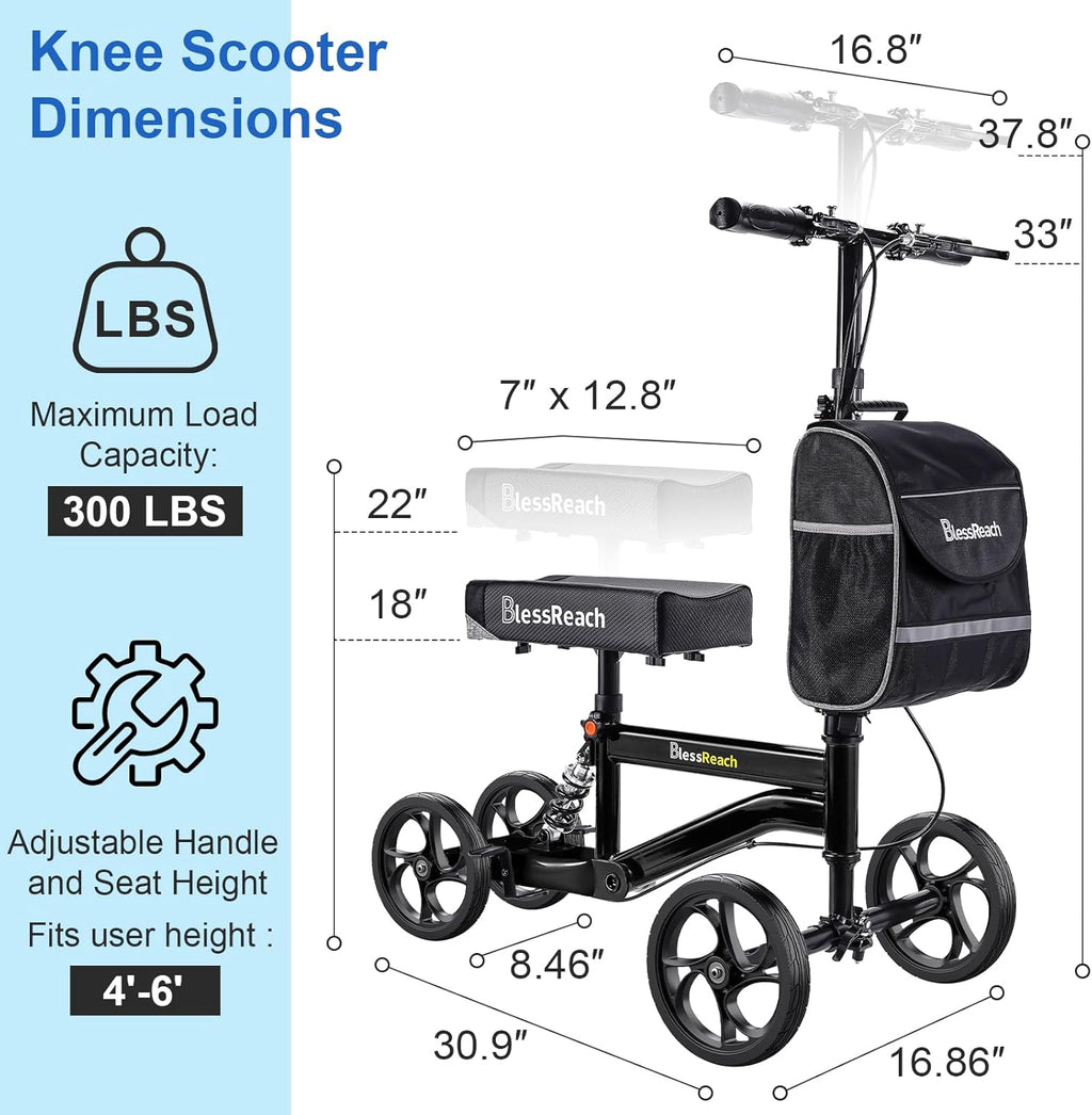 BlessReach Economy Knee Scooter, Steerable Knee Walker, Foldable Knee Walker

