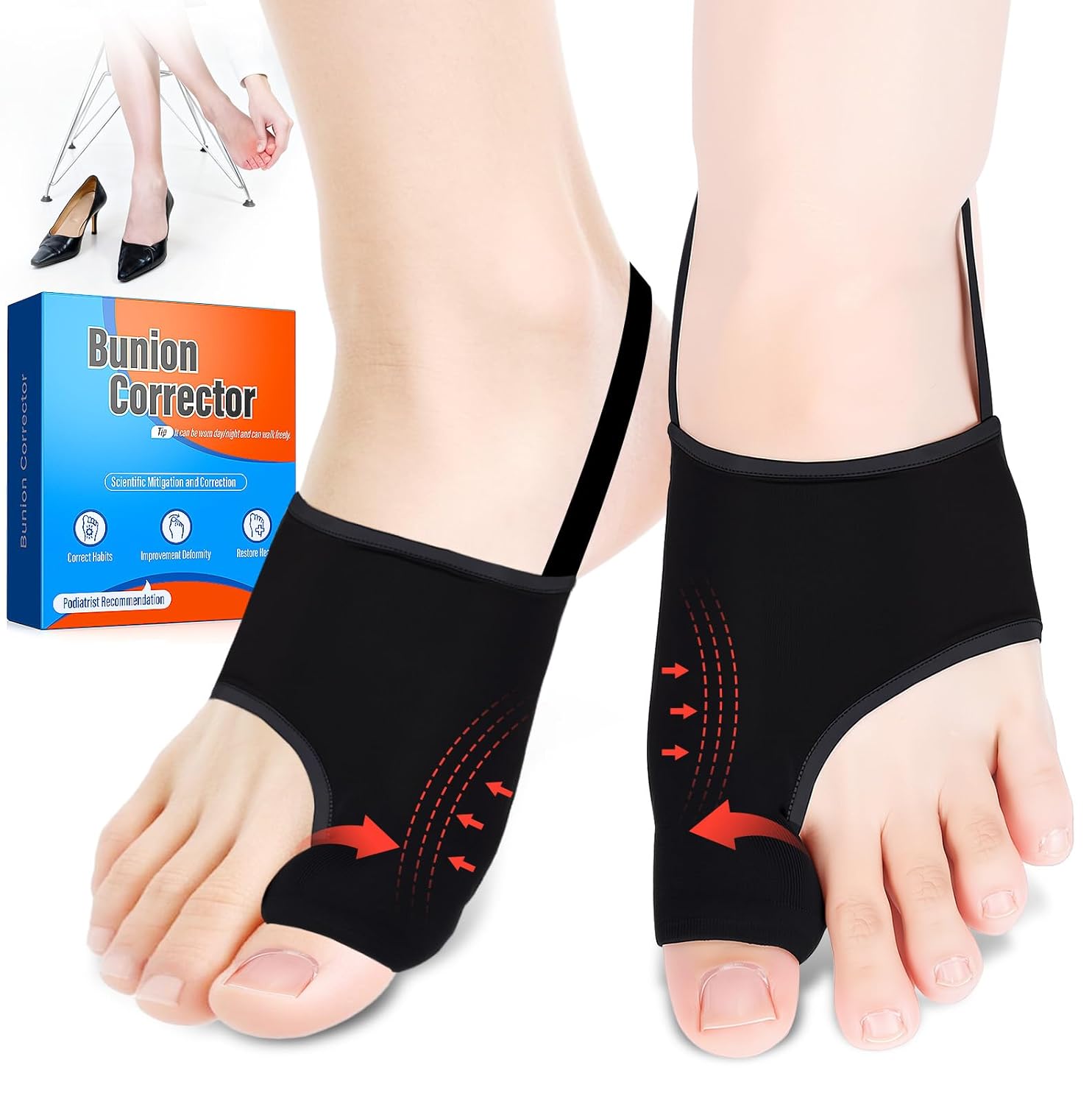 2-Piece Bunion Corrector for Hallux Valgus, Toe Alignment Splint & Pads

