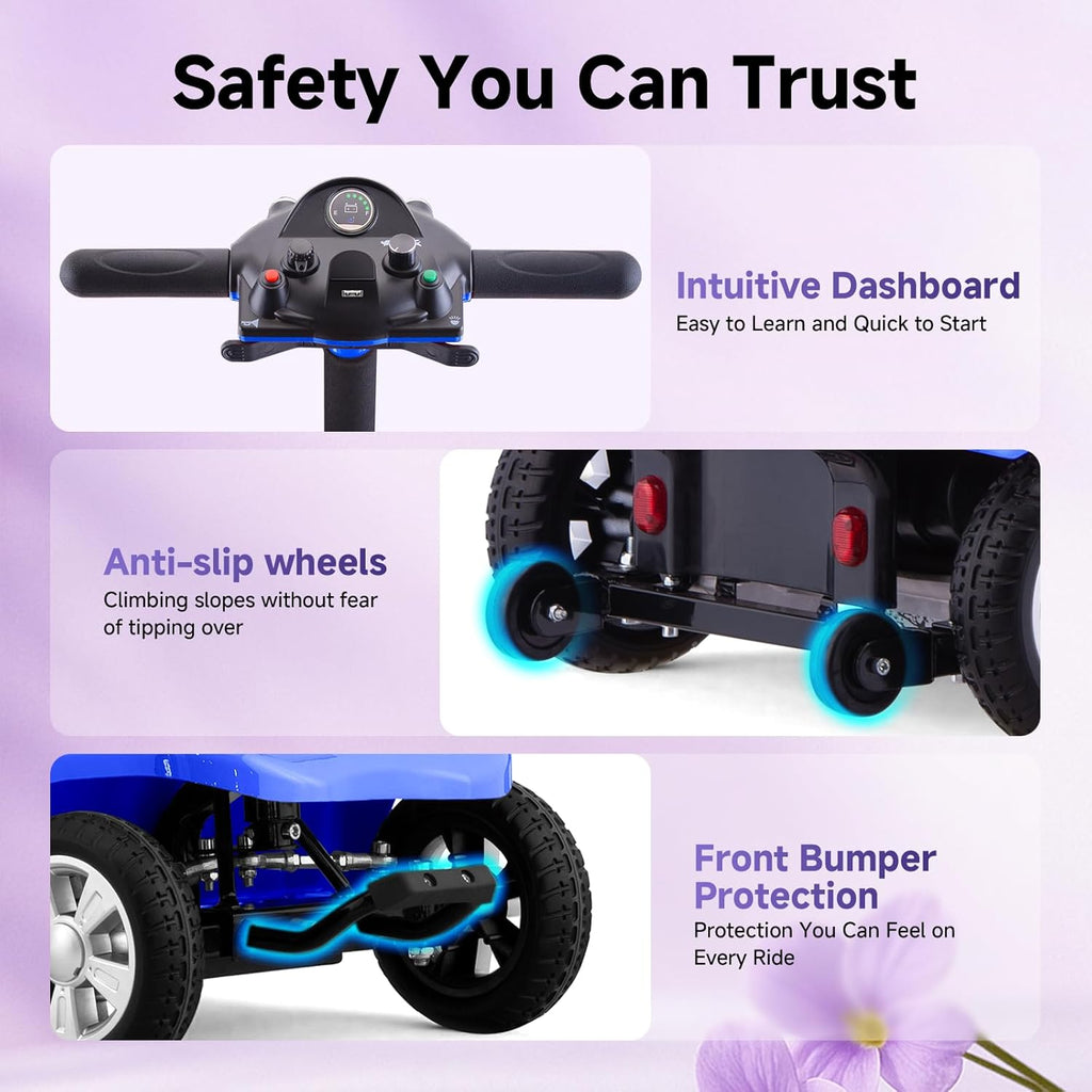 Electric Mobility Scooter for Adults, 4-Wheel Powered Scooter, LED Headlights & Basket


