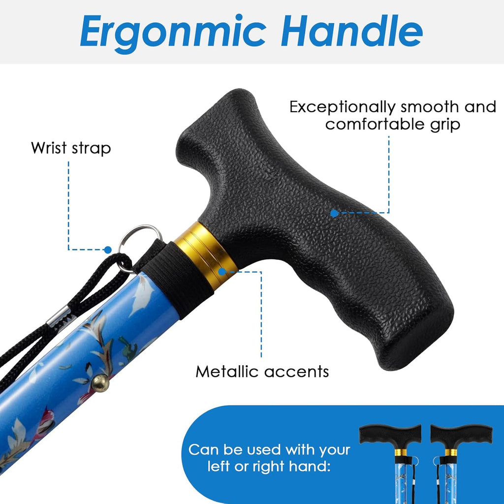 PANZHENG Folding Walking Stick, 5-Level Height Adjustable T-Handle Mobility Aid

