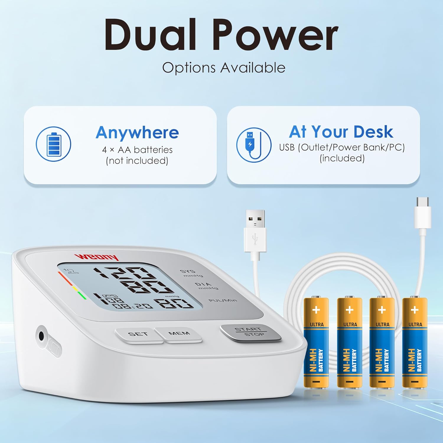 Weony Upper Arm Digital Blood Pressure Monitor for Home Use, Adjustable Cuff

