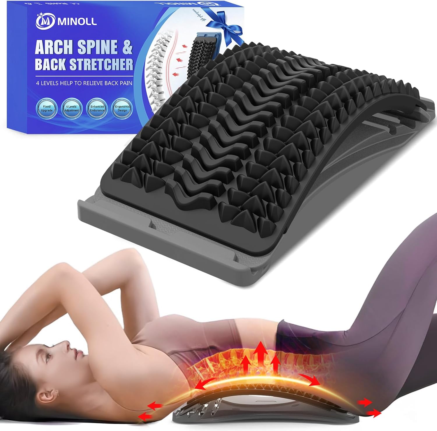 MINOLL Adjustable Back Stretcher for Lower Back Pain Relief, Lumbar Spine Decompressor

