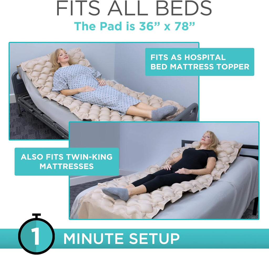 Vive Alternating Air Pressure Mattress Pad with Waterproof Cover and Quiet Pump

