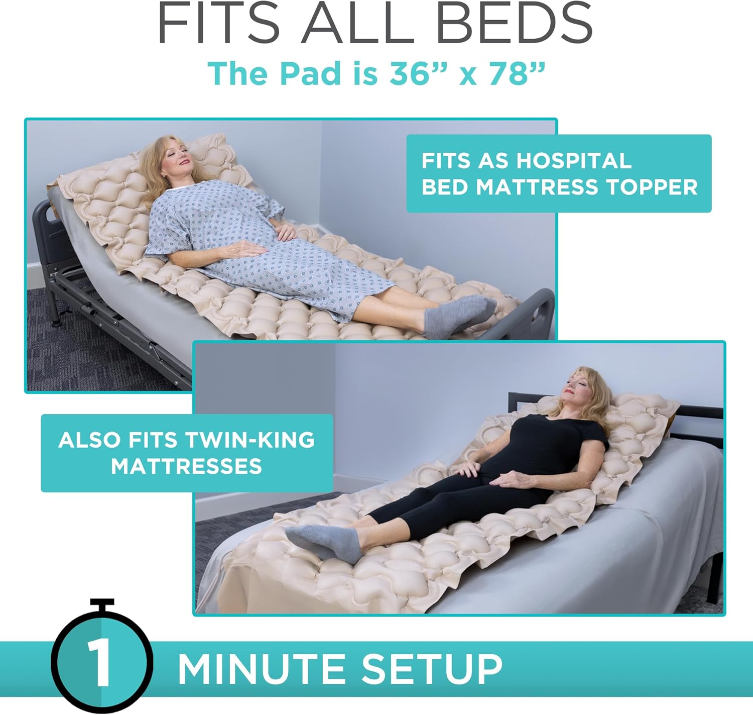 Vive Alternating Air Pressure Mattress Pad with Waterproof Cover and Quiet Pump

