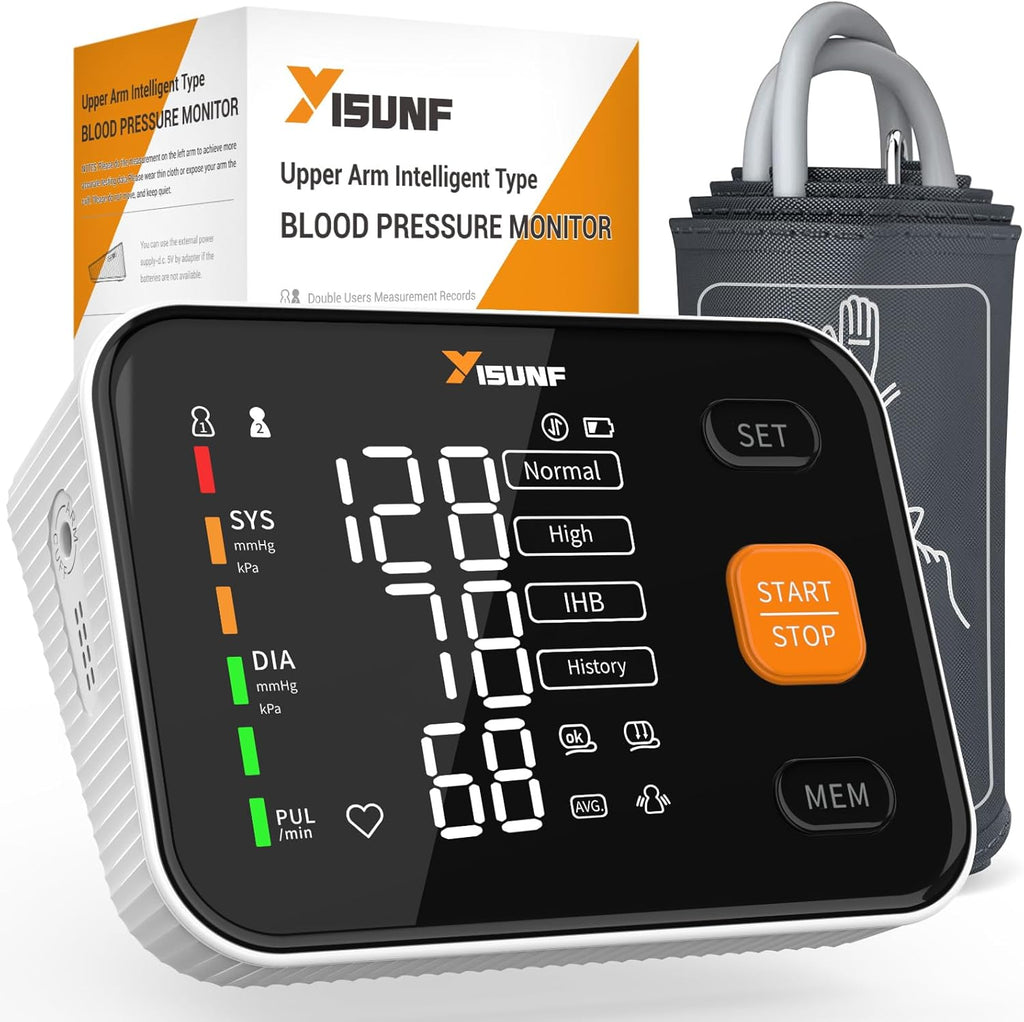 YISUNF Upper Arm Blood Pressure Monitor for Home Use, Backlit Dual-User 240-Set

