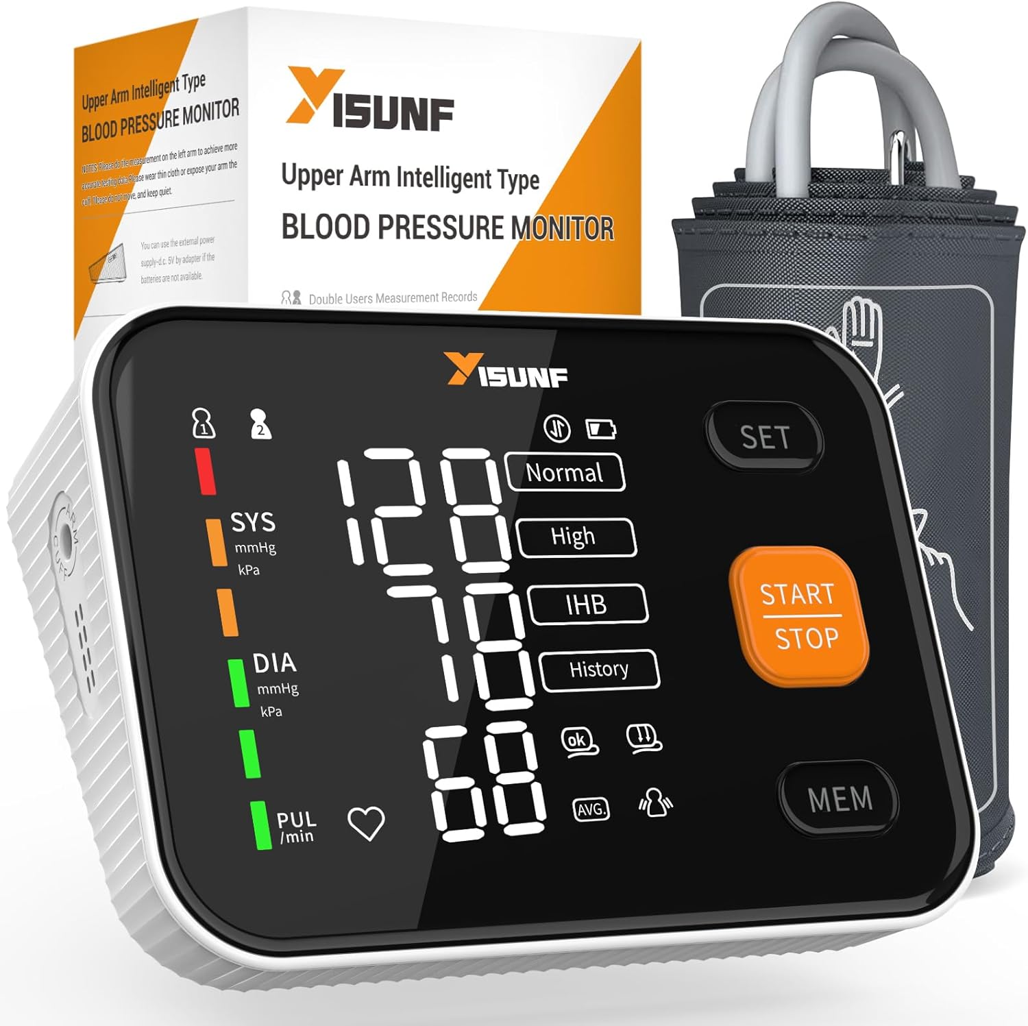 YISUNF Upper Arm Blood Pressure Monitor for Home Use, Backlit Dual-User 240-Set

