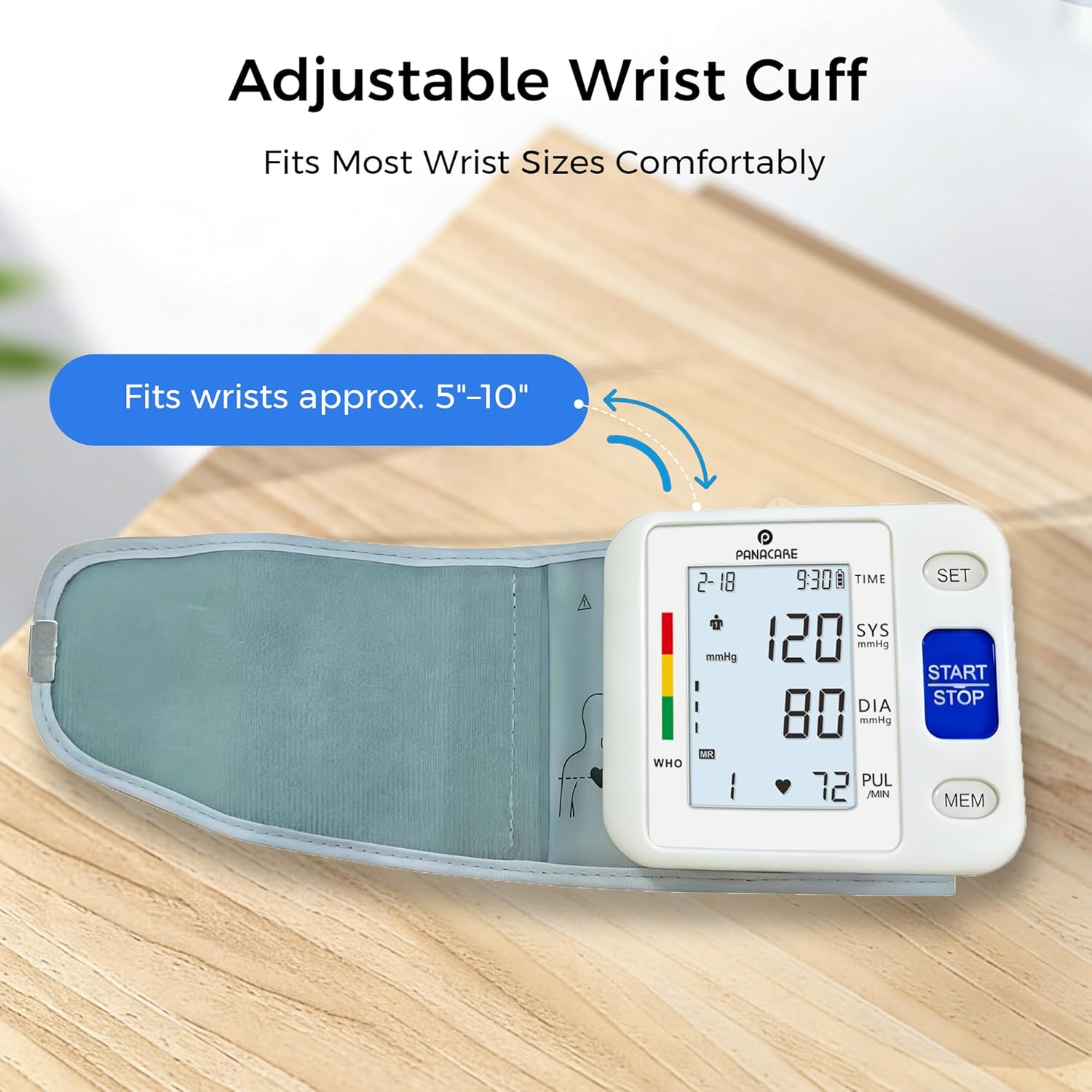 Wrist Blood Pressure Monitor for Home Use, Large Backlit LCD, Portable Case

