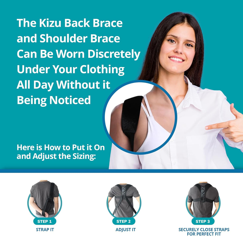 Kizu Posture Corrector for Upper Back and Shoulders, Adjustable Support Brace

